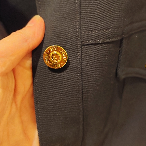 St. John sport black gold buttons stretch canvas blazer denim jacket style small - Picture 6 of 8